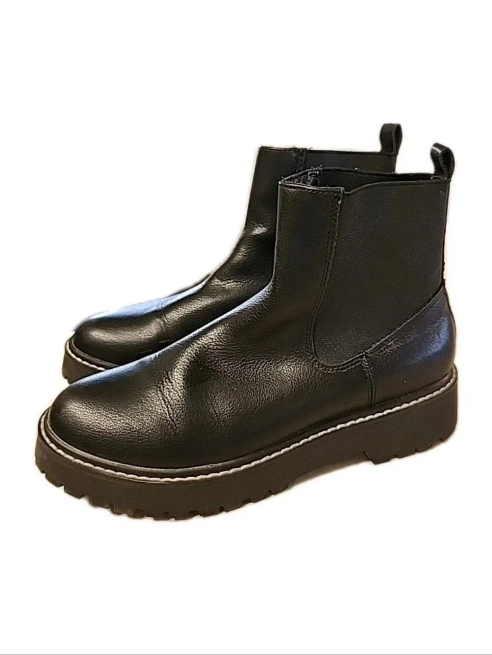 DV by Dolce Vita Lobera Black Chunky Chelsea Boots Lug Sole Textured Leather S 8